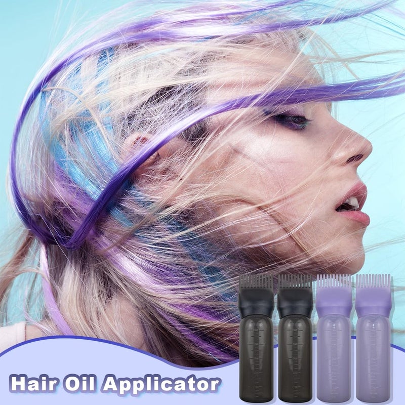 FZWONVUC 4 Pack Root Comb Applicator Bottle, Hair Oil Applicator, Oil Comb Applicator Bottle for Hair Dye Shampoos Hair Salons (Black+Purple) - Image 5